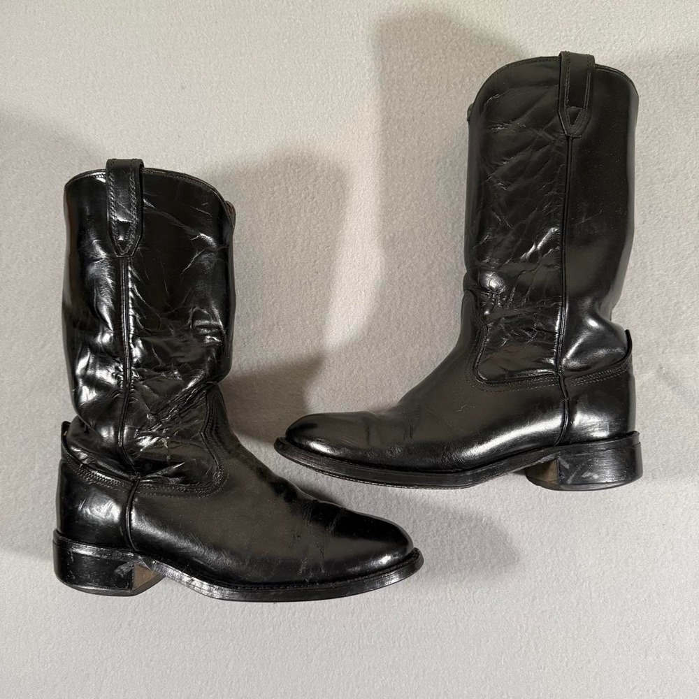 Vintage Acme Vulcan Men's Black Leather Biker Moto Roper Western Boots USA 8.5